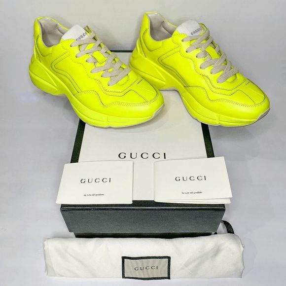 Gucci Shoes - Gucci Rhyton Fluorescent Yellow Platform Lace Up Sneakers Women’s EU 37.5 US 7.5